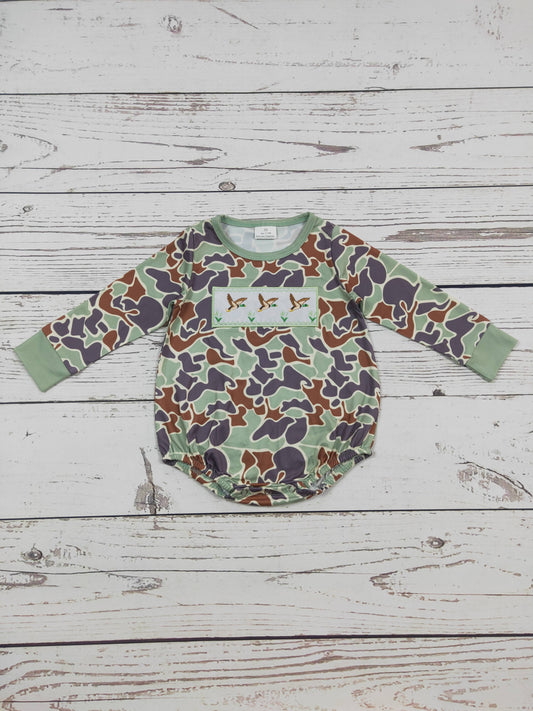 Duck Embroidery Camouflage Romper