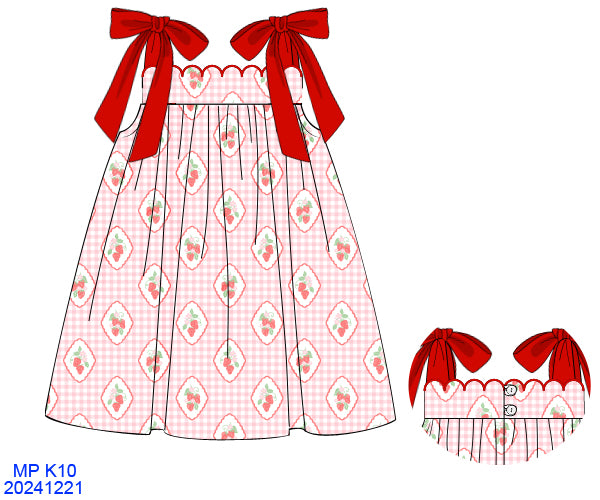 Summer Strawberries Scallop Dress