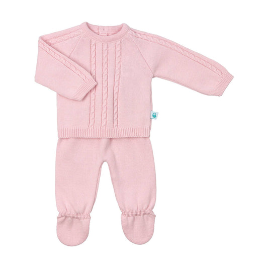 Cotton Knitted Sweater and Pants Set-Pink