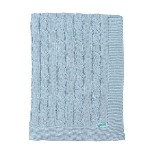 Baby Blanket with Cotton Knitted Braids Light Blue