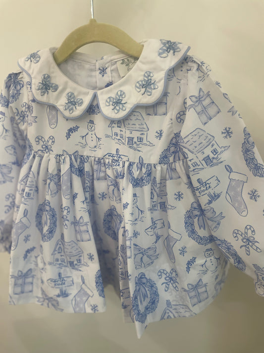Blue Toile Christmas Diaper Set