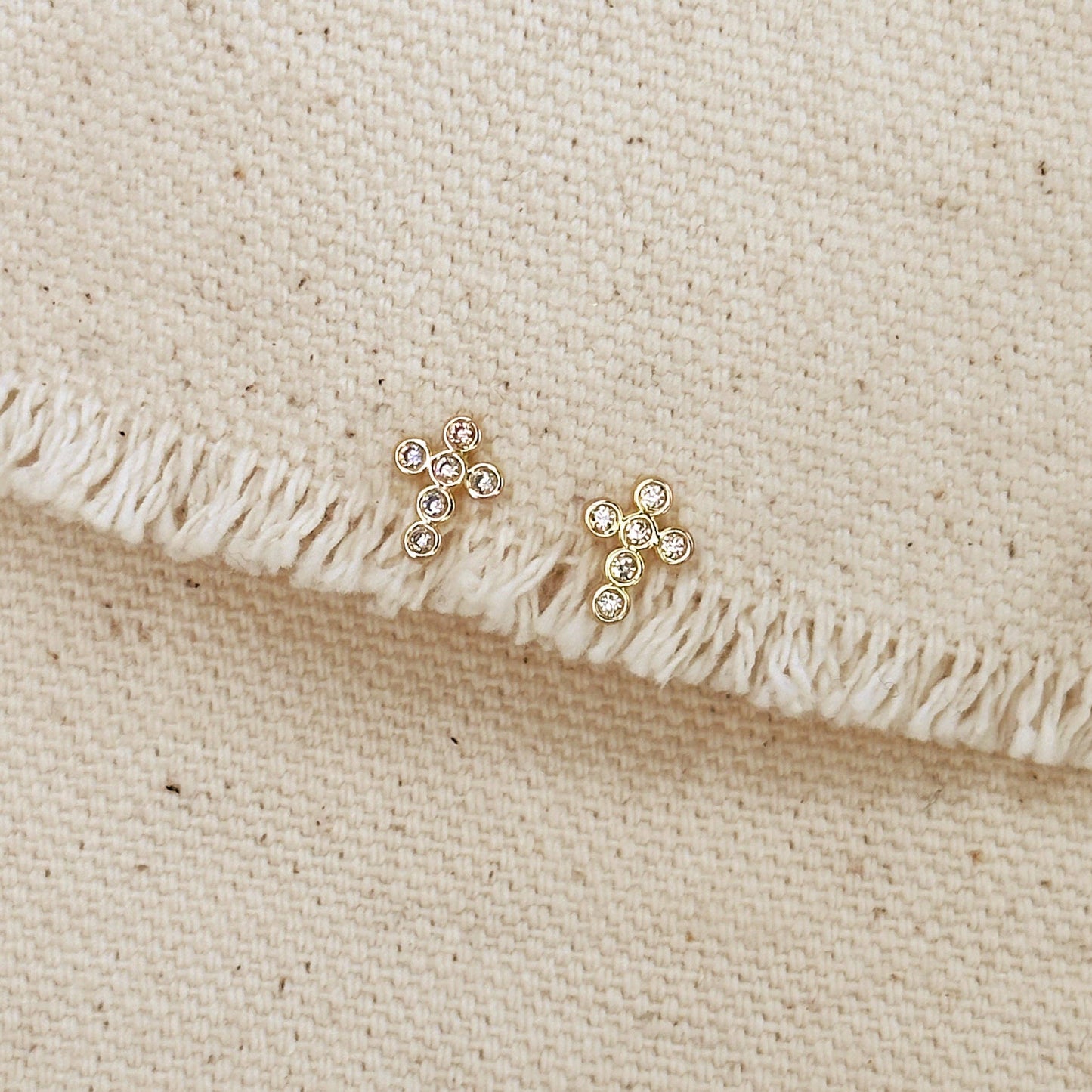 18k Gold Filled Mini Bezel CZ Cross Stud Earrings