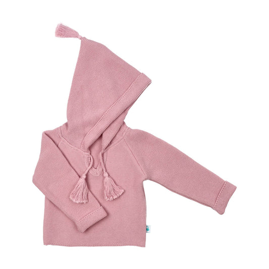 Knitted Cotton Hooded Sweater- Old Rose