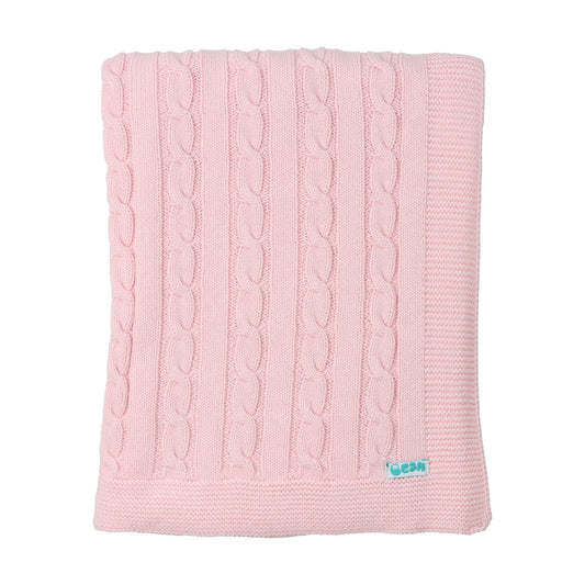 Baby Blanket with Cotton Knitted Braids- Light Pink