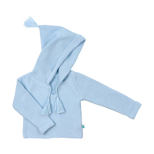 Knitted Cotton Hooded Sweater- Light Blue